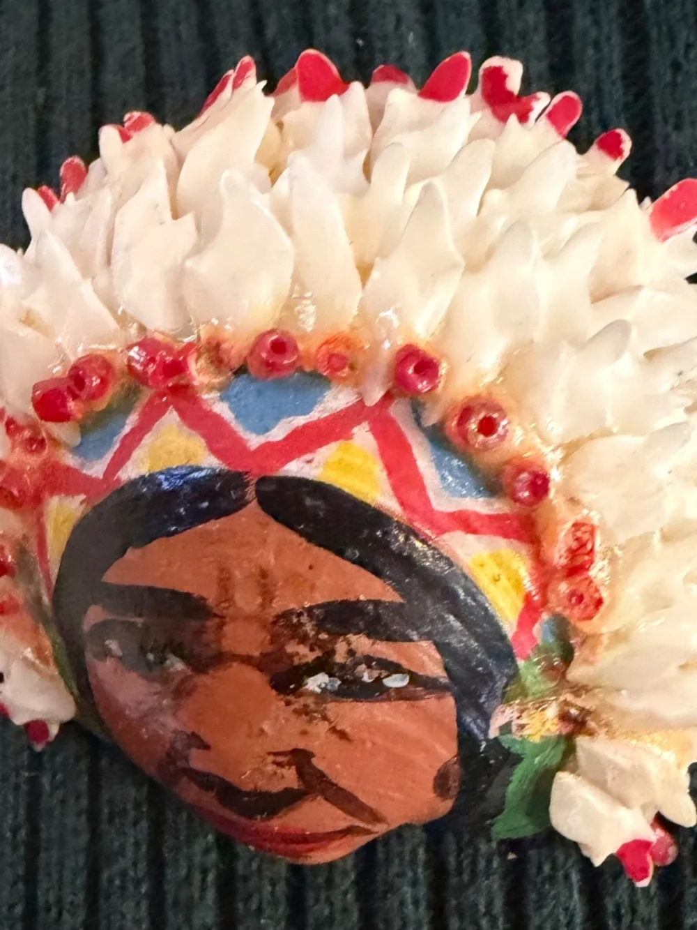 Vintage 1940's Hand Painted Brooch Depicting a Native American Chief
